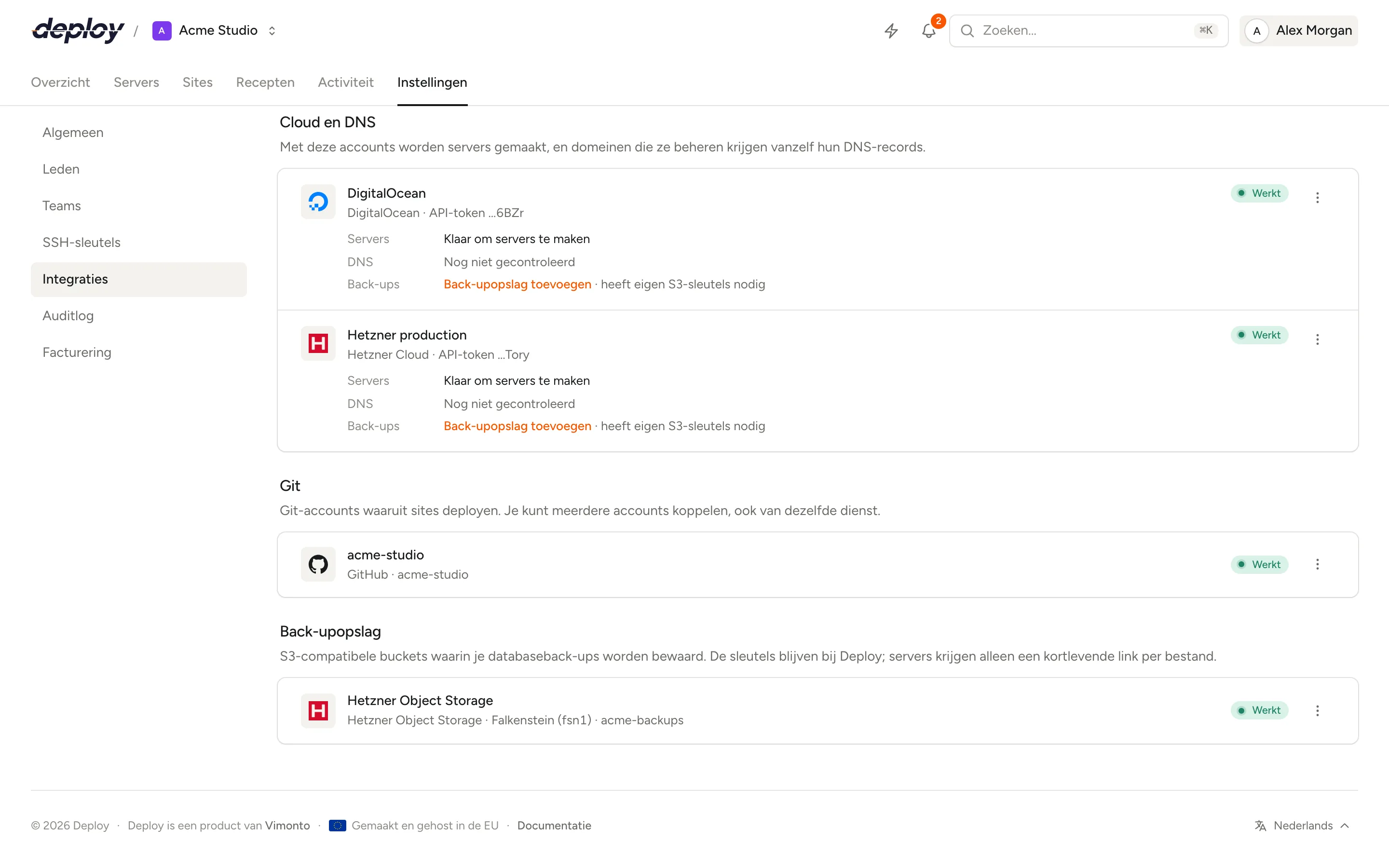 Het deel Git met de gekoppelde GitHub-, GitLab- en Bitbucket-accounts